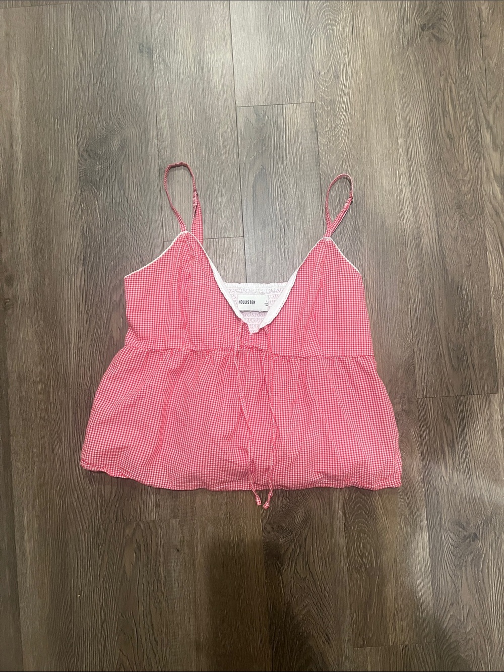 Hollister Pink Gingham Spaghetti Strap Peplum Cami
